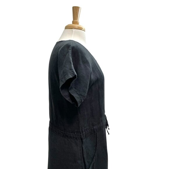 100% Linen Round Neck Cinched Waist Shirt Dress Washed Black size Small/Medium - Picture 5 of 8